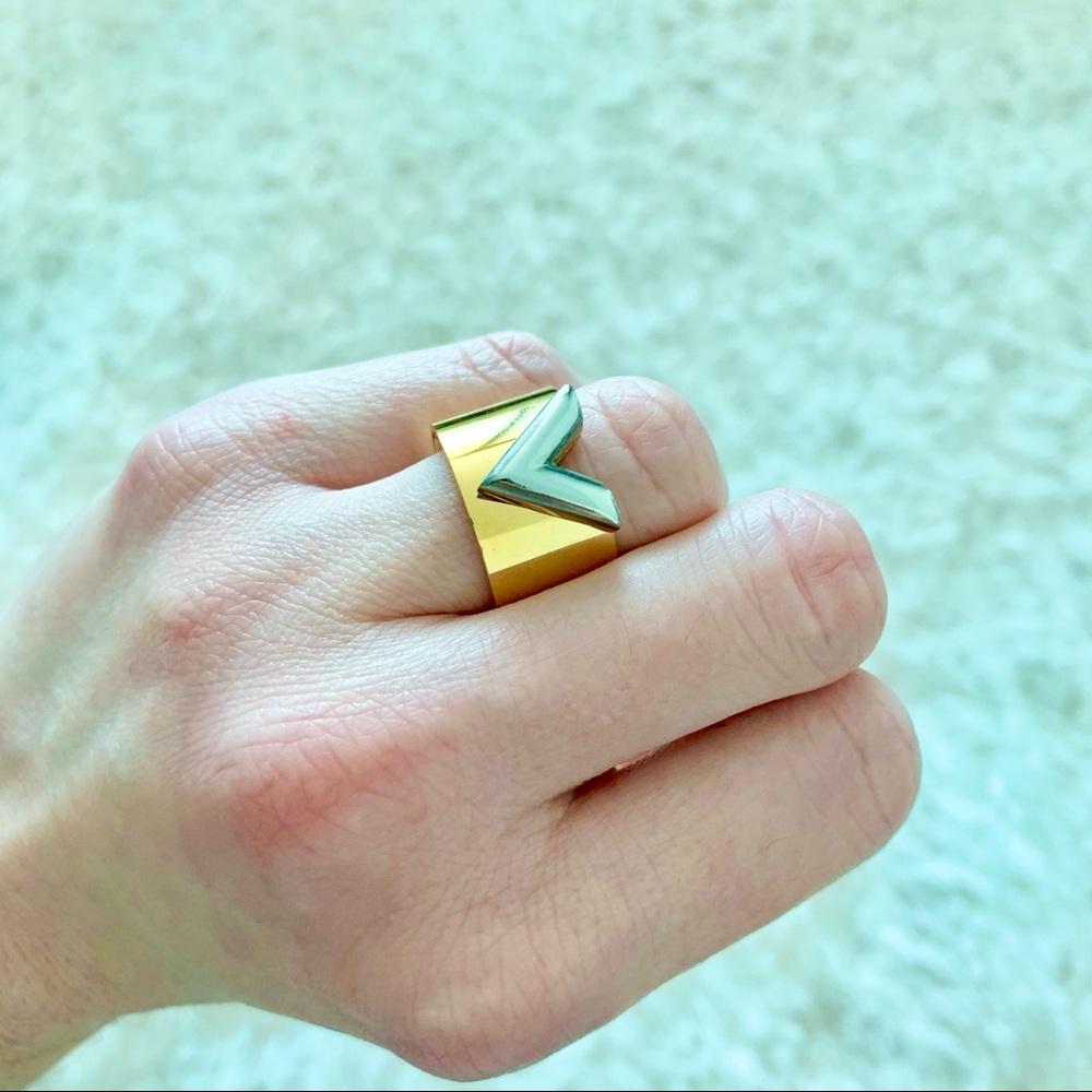 Multitone Gold and Silver Large Statement V Ring